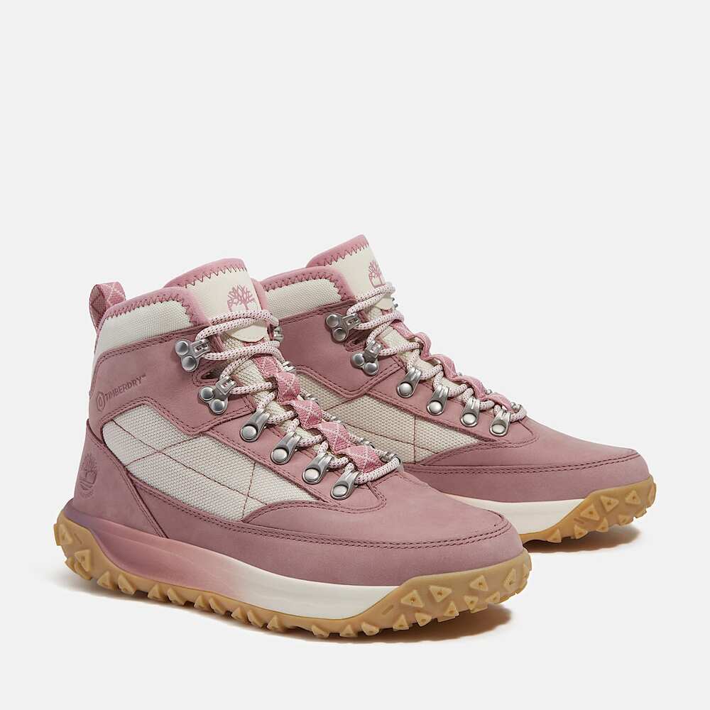TIMBERLAND WOMEN'S 9.5 GREENSTRIDE MOTION 6 MID LACE SNEAKER PINK NUBUCK NIB - Picture 4 of 7